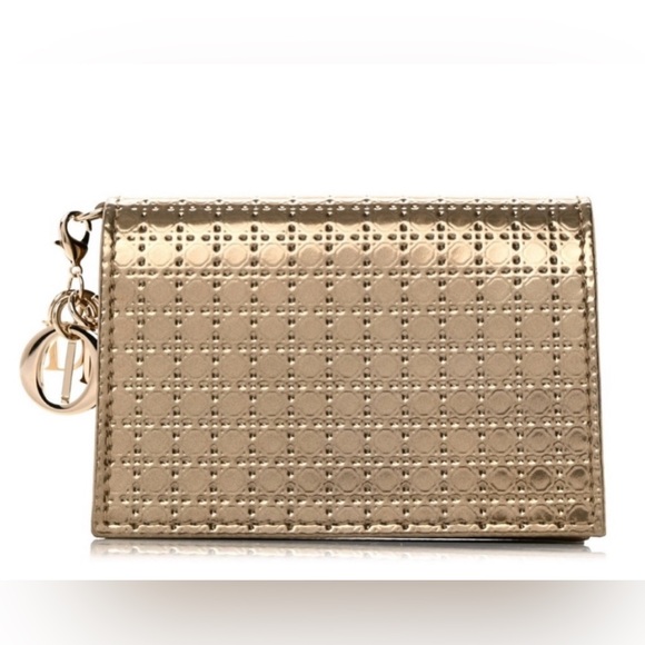 RARE Dior Gold Micro Cannage Lady Dior Metallic Patent Leather Card Holder - Picture 2 of 12